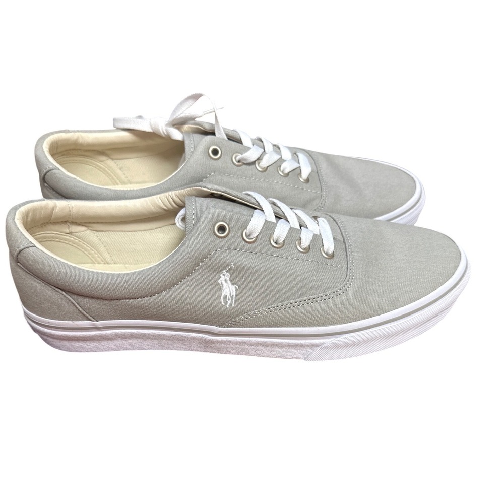 Polo Ralph Lauren Mens Keaton Pony Canvas Sneakers Soft Grey White 11.5 D NIB